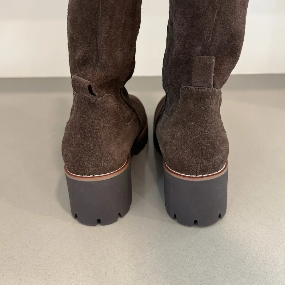 Blondo Deon Waterproof Boots Womens 9 Chocolate Brown Cow Suede Knee High Chunky